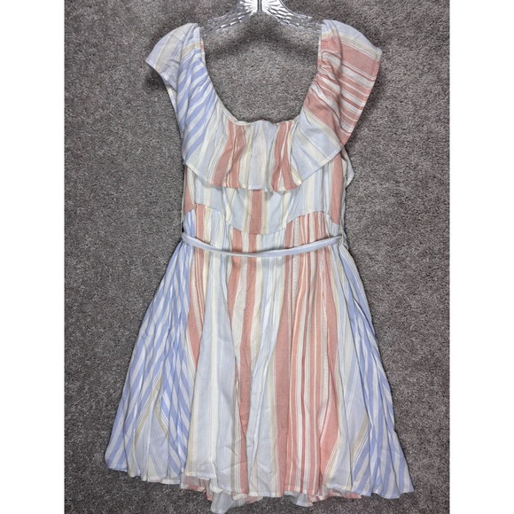 Altard State Striped Ruffle Cap Sleeve Tie Waist Romper Blue Pink AL-127A L - Picture 5 of 12